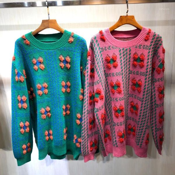 

2021 new ladies fashion long sleeve casual flower jacquard sweater 12211, White;black