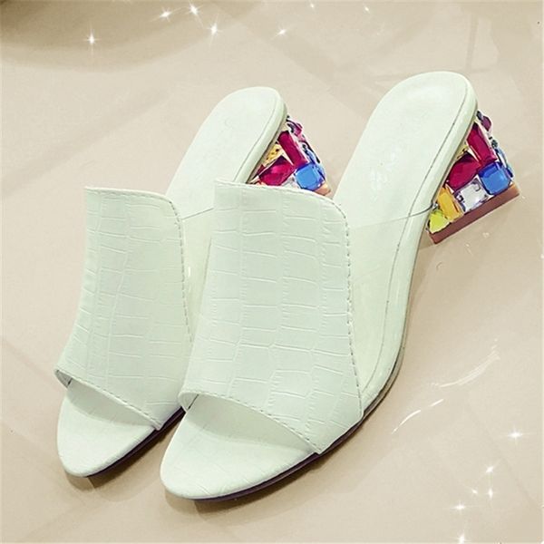 

rhinestone peep open toe shoes wedge non-slip women's high heel slippers flip flop plus 41 y200624, Black