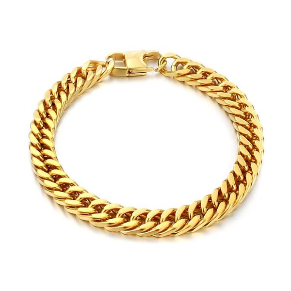 

link, chain vintage punk gold color link bracelet for women goth accessories simple 8mm stainless steel jewelry wirst armband pulseira, Black