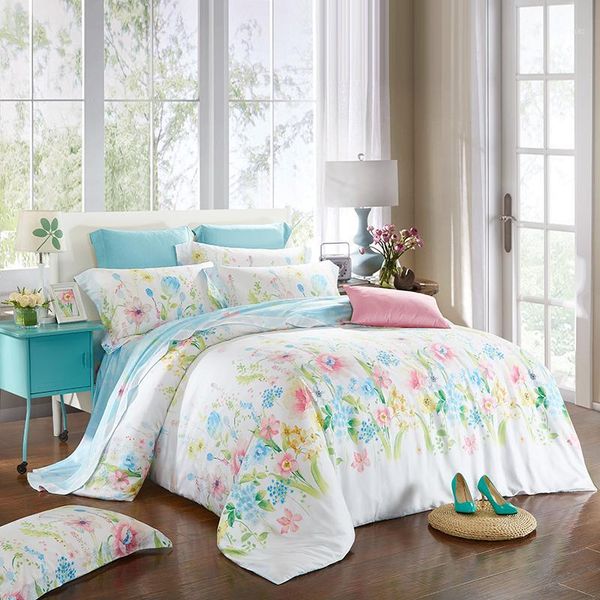 

country style floral bedding set  king size quilt cover bed sheets pillowcase summer cool tencel textiles farmhouse decor1