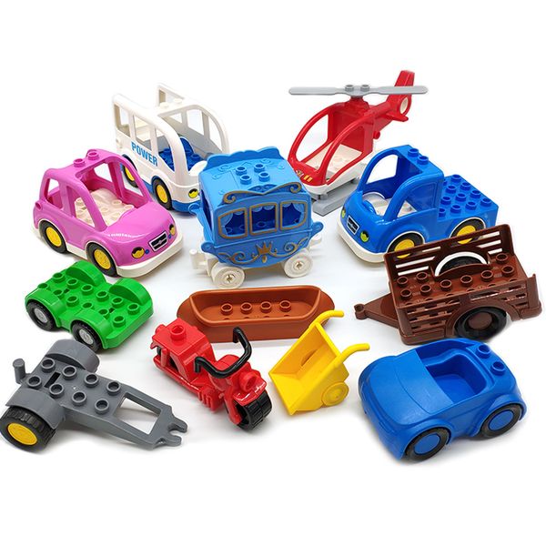

trailer car motorcycle boat big size building blocks collocation vehicle accessory kid diy toys compatible duplo bricks set gift