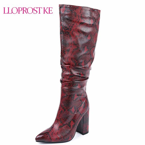 

boots lloprost ke western cowboy for women 2021 winter shoes knee high snake leather zip long woman, Black