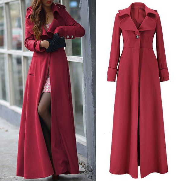

business female outwear women long double breasted woolen trench coat slim long jacket winter solid overcoat autumn loose causalx1020, Black