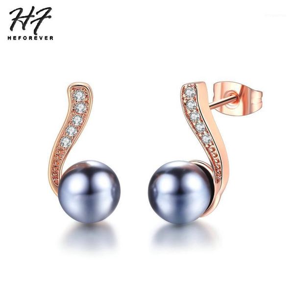 

delicate black imitation pearl stud earring for women rose white gold color +cz fashion jewelry xmas gift e6681, Golden;silver
