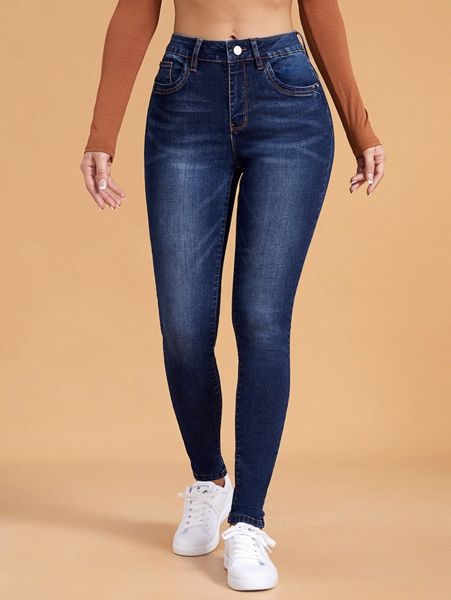 

slant pocket skinny jeans 722s#, Blue