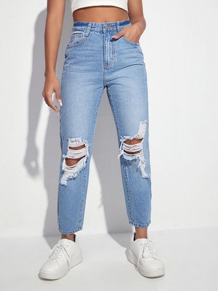 

slant pocket ripped jeans 726f#, Blue