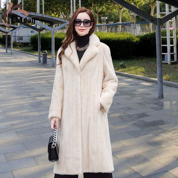 

cotday faux fur turn-down collar long thick plus size white england 2020 fashion casual winter warm women fur oversized coat1, Black