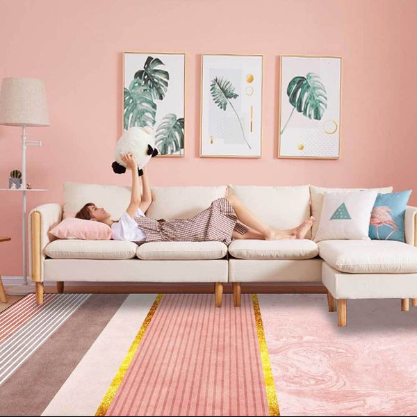 

modern fashion carpet living room decoration pink gold line geometric for kitchen bedroom area rug custom girls home floor mat