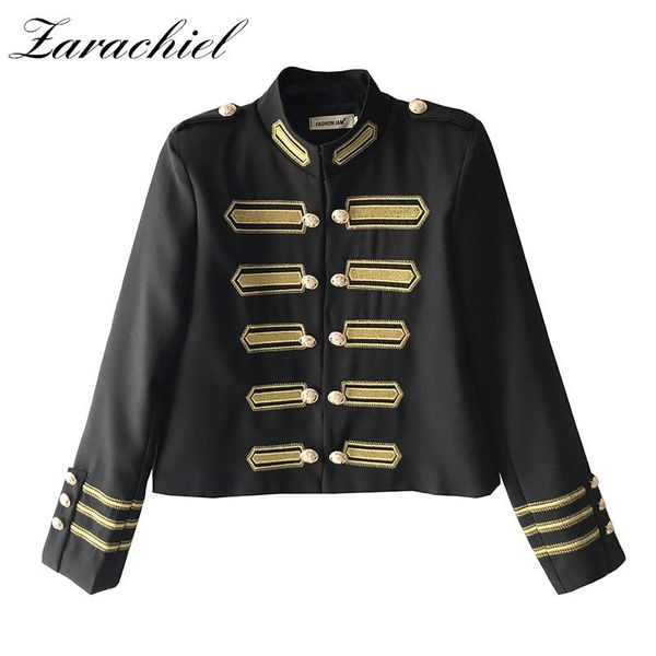 

vintage golden thread embroidery runway short jacket coat women long sleeve single-breasted stand collar streetwear cardigan top, Black;brown