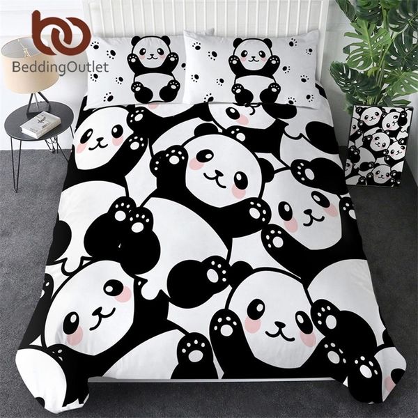 BettwäscheOutlet Panda Heimtextilien Bettbezug mit Kissenbezug Cartoon Regenbogen Bettwäsche Set Tier Kinder Teen Bettwäsche Queen 3 Stück 201021