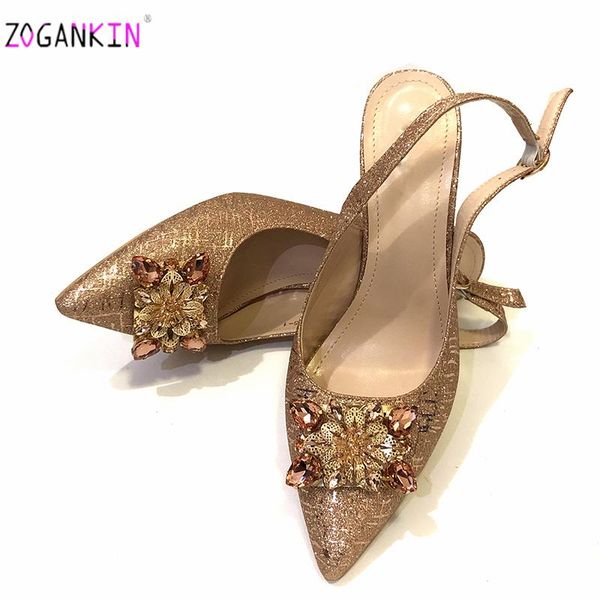 

latest design champagne african ladies shoes decorated with rhinestone italian party sandals for women wedding shoes, Black