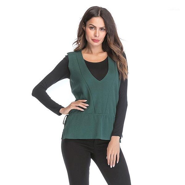 

2020 winter casual fashion knitted vest women autumn v-neck waist bandage female 2020 elegent knitwear grey1, Black;white