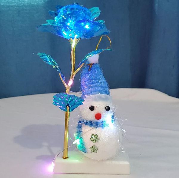 LED da folha de ouro banhado Rose Com Urso Snowman luminosa subiu Flor Luz Choque Golden Rose Wedding Dia dos Namorados Presente de Natal SN4773