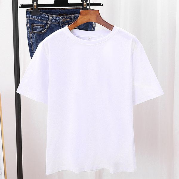 

cotton 26 thread 2020 new summer short sleeve women and men's blank t-shirt t-shirt version women's loose short sleeve ins crew ne, White