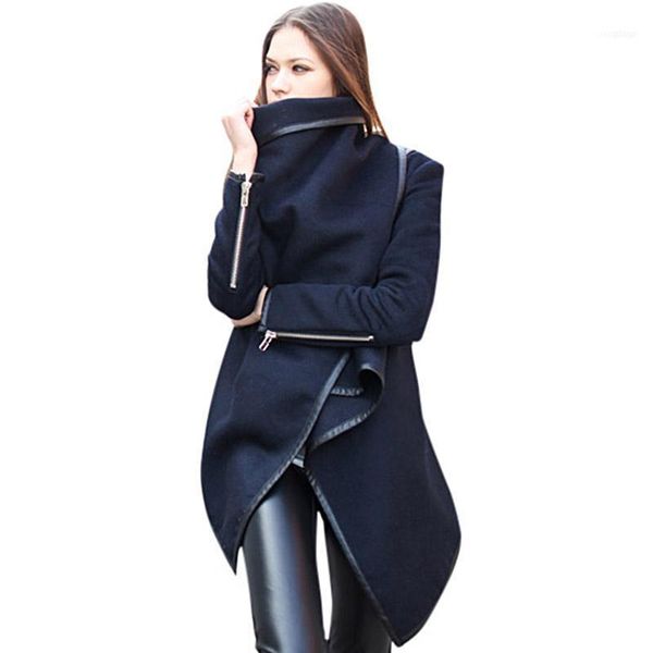 

2019 new fashion women asymmetric coat autumn thin jacket female temperament overcoat loose long poncho outerwear11, Tan;black