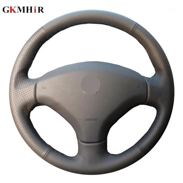 

diy artificial leather steering cover hand-stitched black car steering wheel cover for 308 old 4081