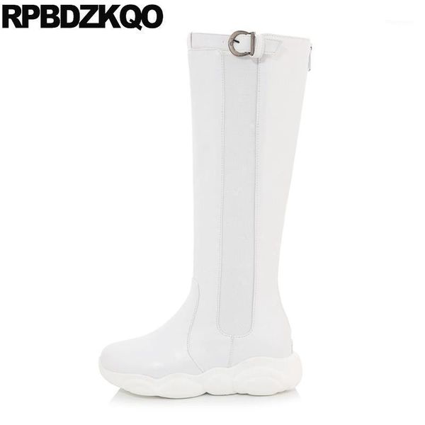 

platform fashion plus size trend round toe big waterproof winter boots women tall high heel 13 45 shoes wedge white knee 12 441, Black