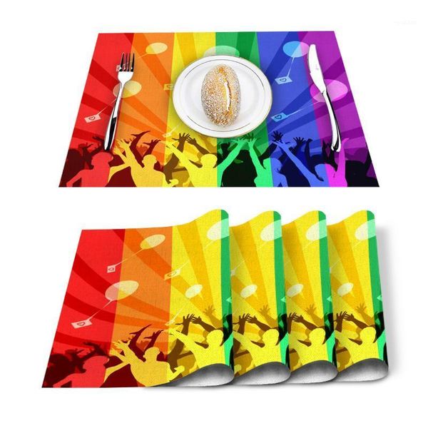 

4/6 pcs placemat rainbow lgbt pride printed table mat for tables heat-insulation cotton linen kitchen dining pads1