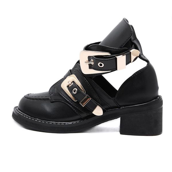 

boots europe and the united states 2021 knights of style waterproof thick with hollow out cool foreign trade round hea, Black