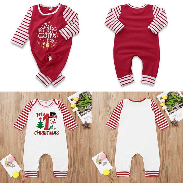 

baby girl boy jumpsuits first christmas red santa claus elk printed stripe long sleeve snowman born romper ins, Blue