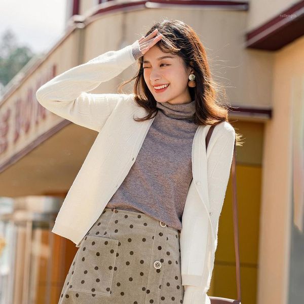 

inman 2020 winter new arrival women's sweater cardigan jacket loose v-neck color contrast short knitwear1, White