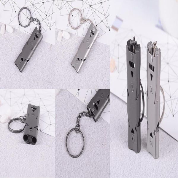 

new double pipe high decibel stainless steel outdoor emergency survival whistle keychain cheerleading whistle1