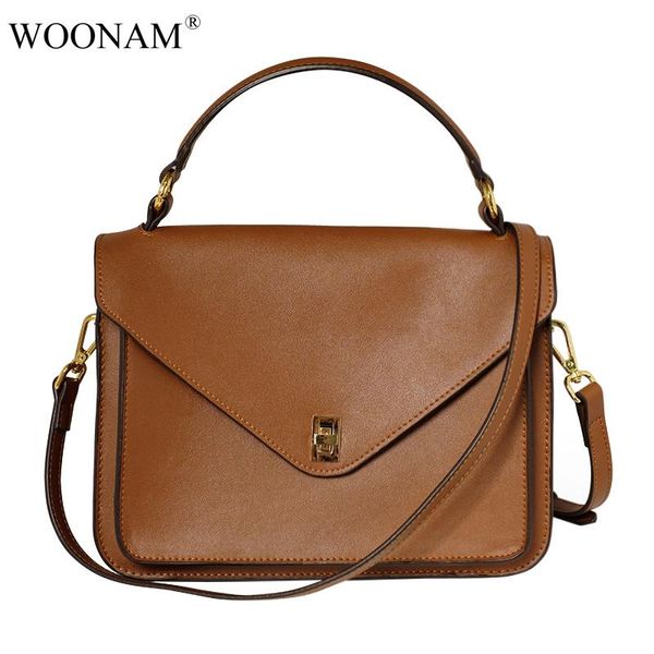 

woonam grain genuine calf leather medium messenger shoulder bag handle handbag wb596