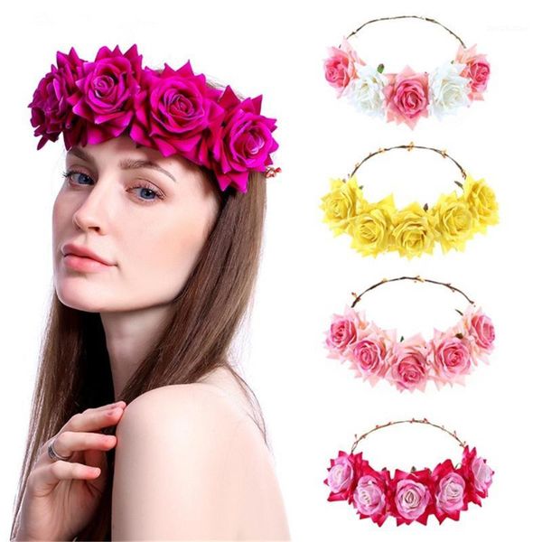 

decorative flowers & wreaths 1pcs artificial wreath wedding decoration rose headband flower headdress bride bridesmaid gift party decor1