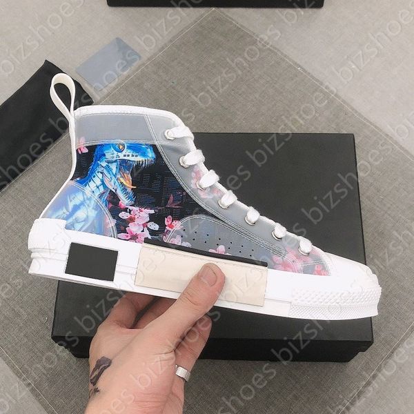 

19ss b23 b24 oblique high sneakers black white flowers lace-up platform printing technical fashion classic designer casual shoes trainer
