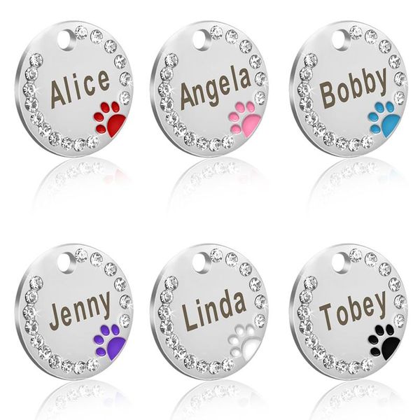 

6pcs/lot pet dog cat id tags blank stainless steel round paw name tag dog collar accessories pendant for dogs cats a qylxxw