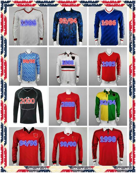 

manchester long sleeve retro 1990 1992 away blue football shirt 90 92 man vintage soccer jerseys camiseta sharpe paul ince robson, Black;yellow
