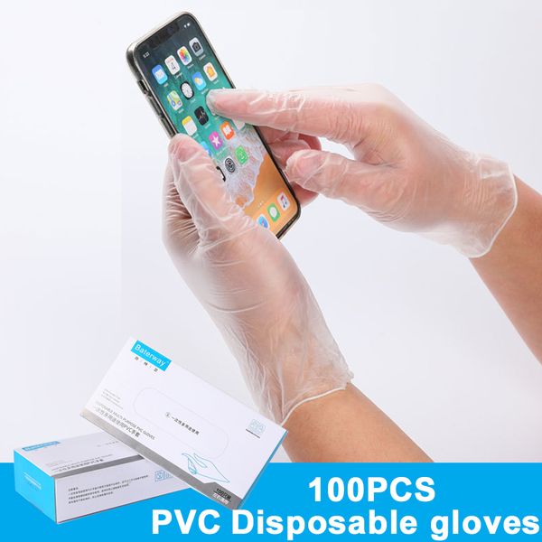 

100pcs pvc disposable gloves anti touch rubber hand gloves transparent screen protection golve for home cleaning cooking guantes 201020, Blue;gray