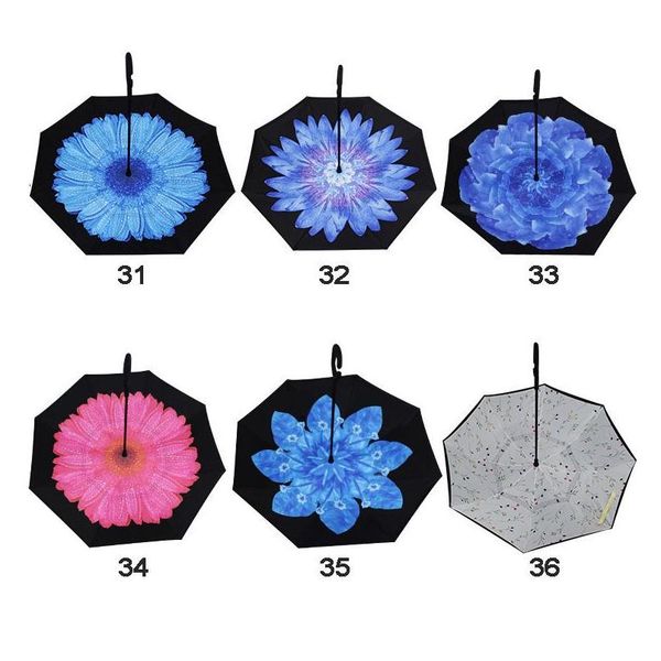 

wholesale creative inverted umbrellas c handle windproof reverse folding double layer inverted sunny rainy c-hook han wmtdjd new_dhbest
