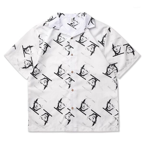 

men's loose shirt men's short sleeve digital printing casual half sleeve shirt 2020 new style men1, White;black