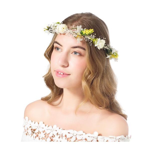 

dried babysbreath flower wreath bridal headband headdress ornament kid children flower crown hair accessories adjustable qylwes