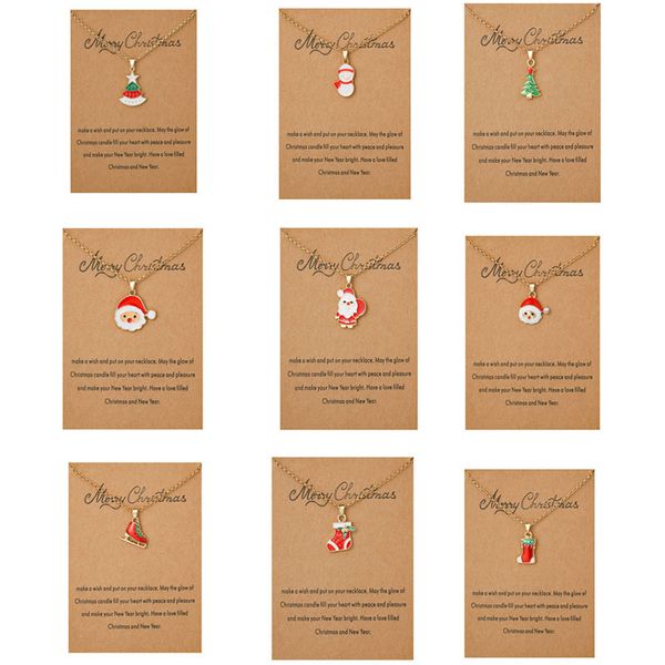 

2020 merry christmas necklace with gift card santa claus tree sock snowman pendant gold chains for women girls party jewelry, Silver