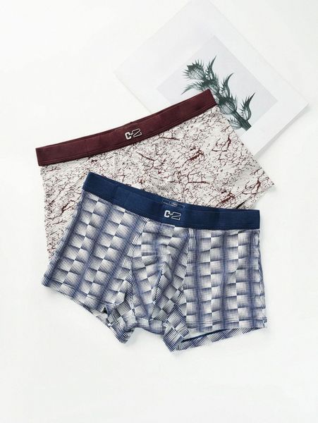 

men 2pcs geo print boxer brief v6p5#, Black;brown