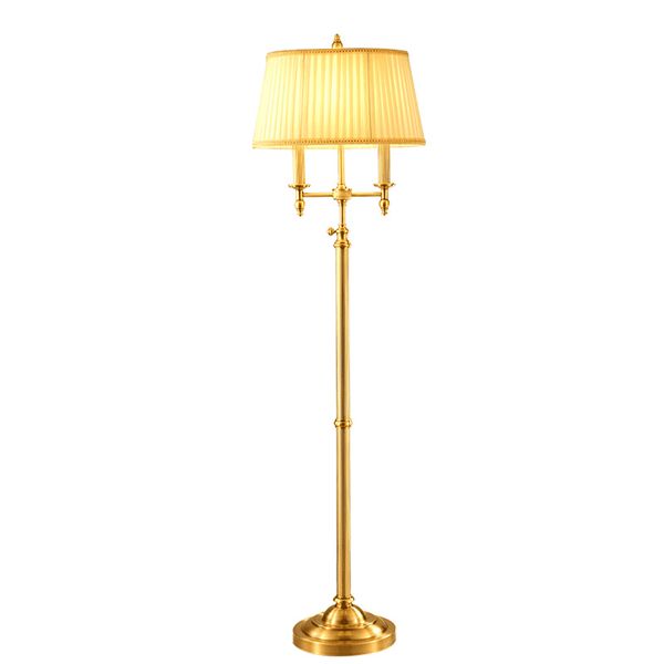 Simples luxo luzes Vintage Todos Copper Floor Lamp White Linen abajur americanas Hotel Estudo Sala E27 Leitura de chão