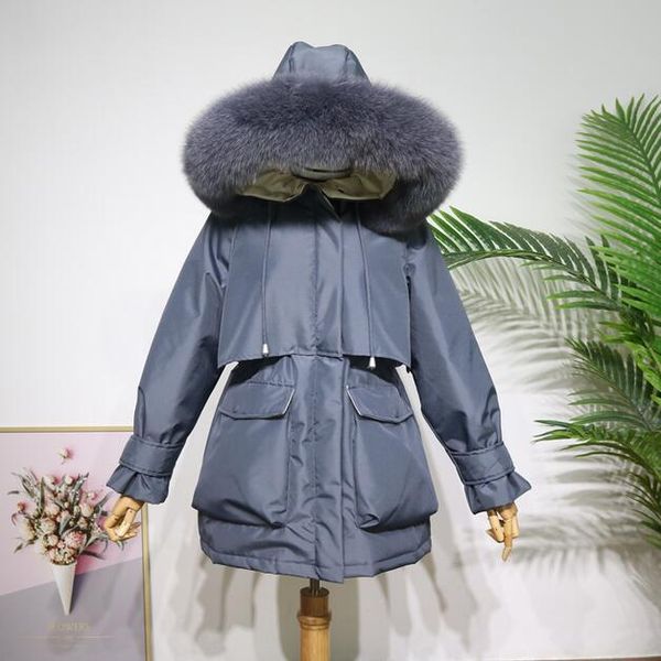

2021 new real natural fox-skin turtleneck winter with hood parkas medium long broad woman warm coat down jacket vjpm, Black