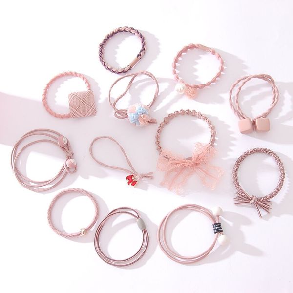 

factory direct supply version hair rope hair ring hair accessories little fairy style high elasticity rubber headband head rope 12 pieces se, Golden;white