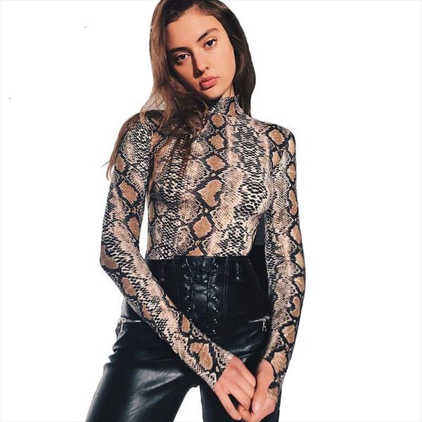 

snake skin grain print long sleeve high neck bodysuits autumn women street fashion snakeskin bodysuit, Black;white
