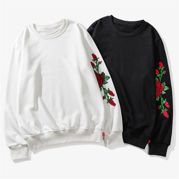 

new european and american rose embroidery men and women's couple romantic lovers terry round neck sweatershirts casual hoodies size m-x, Black