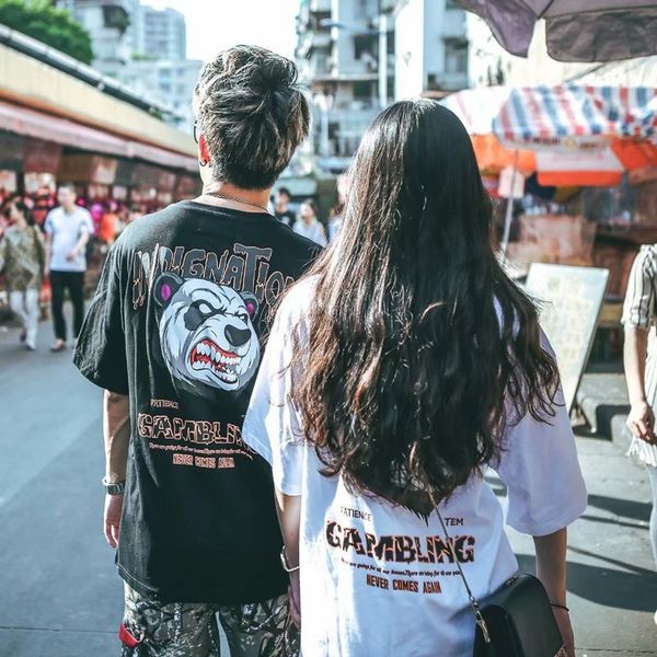

qjggt 2019 пара стиль отличается новый костюм летний костюм цвет рубашки tshirttrendy бренд половина рукавами же футболки ины пара короткий, Blue