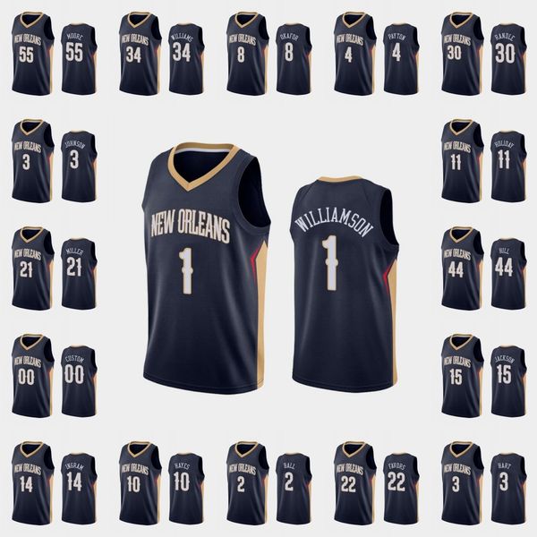 

new orleans pelicans men zion williamson brandon ingram lonzo ball j.j. redick jrue holiday nba navy custom icon swingman jersey, Black