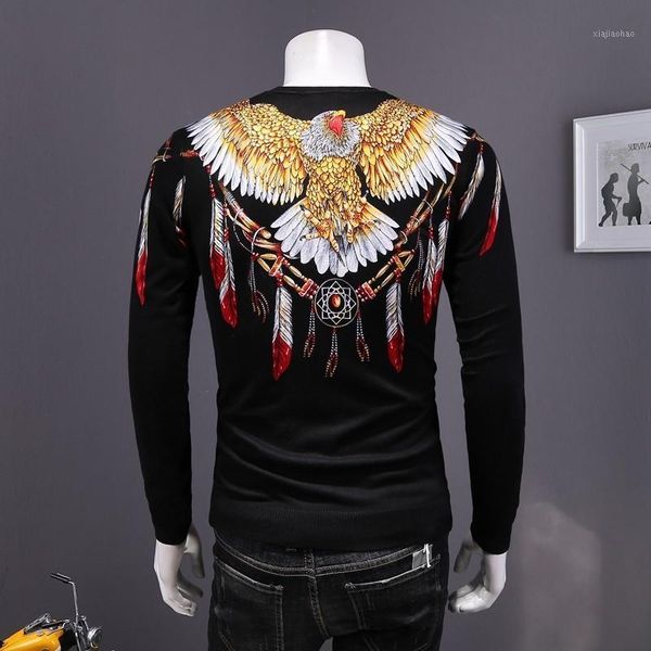 

autumn new mens vintage printed pullover sweater long sleeve slim fit knitted fashion retro knitwear sweaters black1, White;black