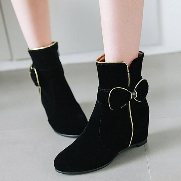 

boots sagace winter increase women wedge ankle zipper boot shoes ladies high heels sweet bow shoes1, Black