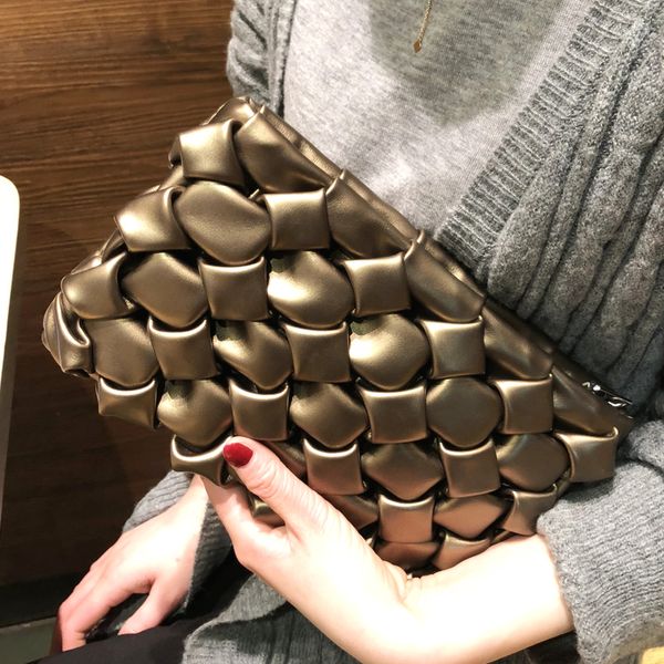 

luxury pu woven women evening bags designer three-dimensional rhombic chain lady shoulder crossbody bag chic party clutch purse c1016