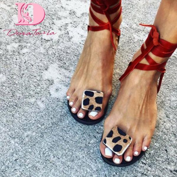 

sandals doratasia 2021 fashion large size 43 women low heel leopard cross-tied platform summer woman gladiator, Black