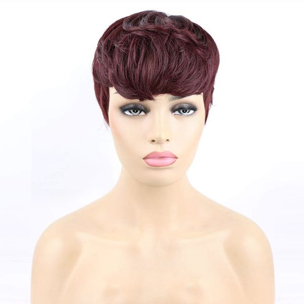 Perucas curtas com franja corda de destaque vermelho pixie pixie perucas de cabelo humano para mulheres negras cabelos baratos bob wigfactory direto