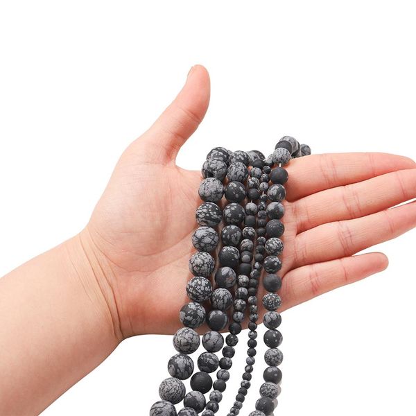 

1strand lot 4 6 8 10mm flake snow natural stone snowflake obsidian round loose spacer bead for bracelet jewelry makings supplies h bbyjwh